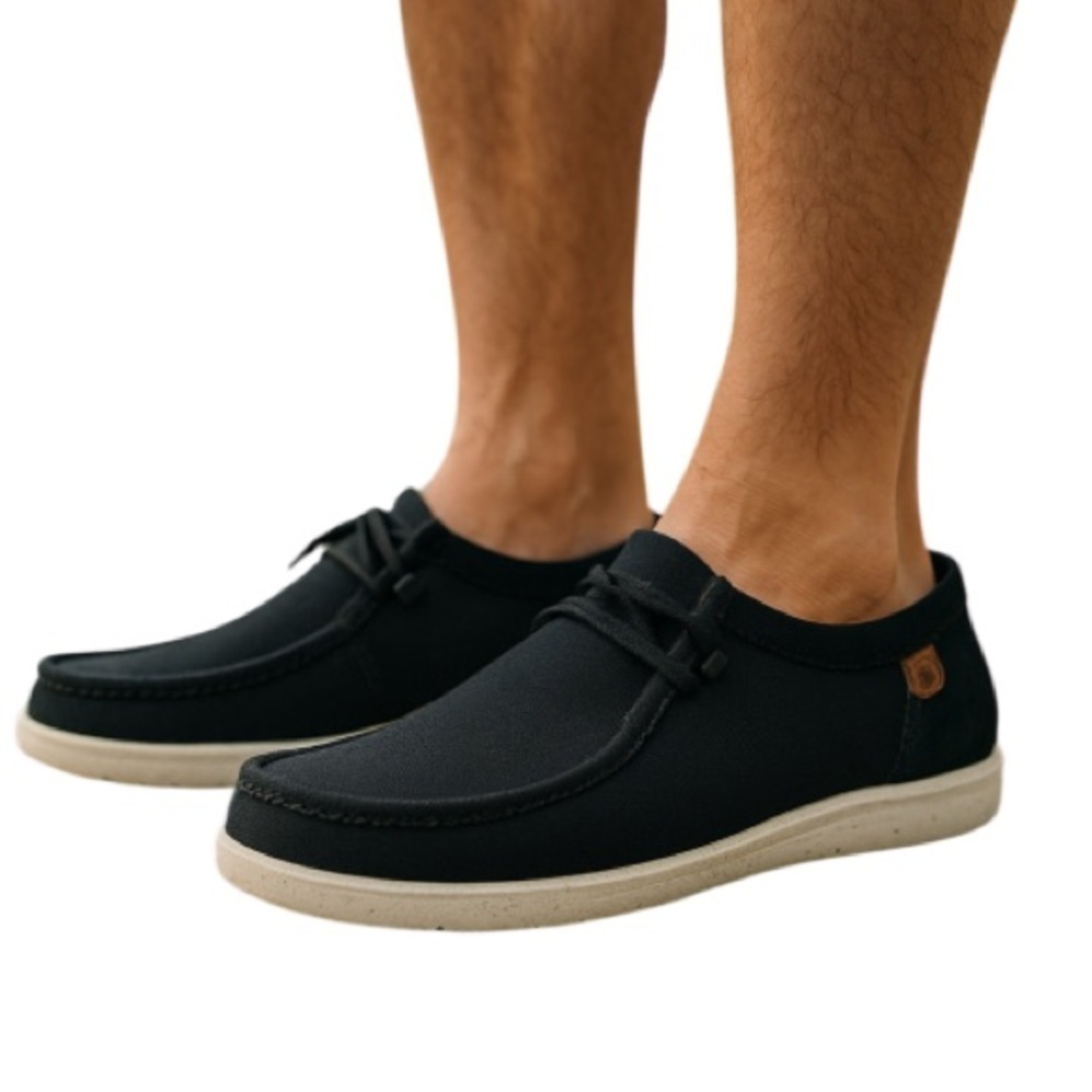 Clarks Men's Black Canvas Slip-On Loafers with Tan Sole